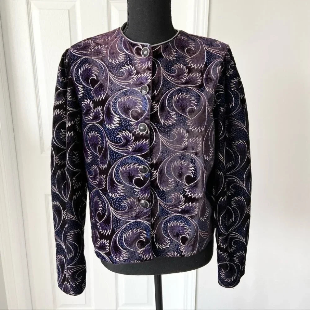 Vintage Jeri Marque Metallic Paisley Print Lightweight Jacket
